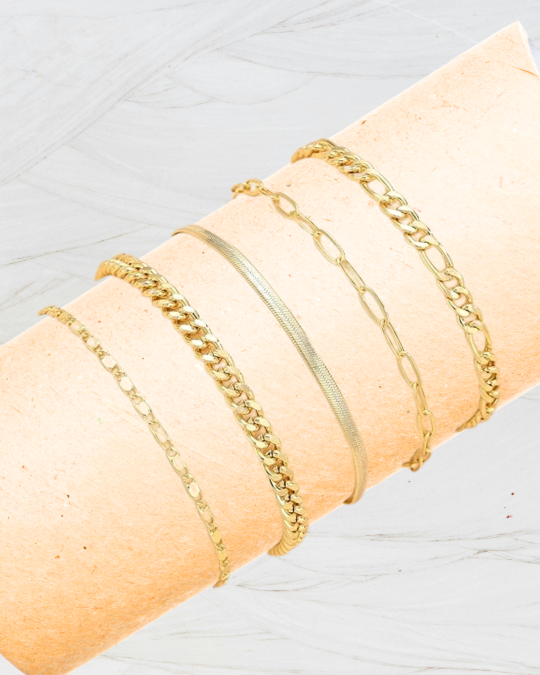 5 Ankle Bracelets for Women, 14k Gold Plated Waterproof Cuban Link Chain Anklets Set