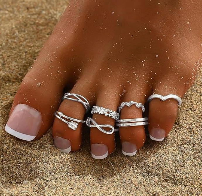 12PCS 14K Gold Plated Adjustable Toe Rings for Women Flower Arrow Band Open Tail Ring Women Beach Foot Jewelry