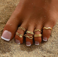 12PCS 14K Gold Plated Adjustable Toe Rings for Women Flower Arrow Band Open Tail Ring Women Beach Foot Jewelry