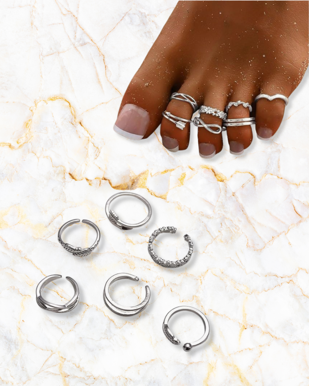 12PCS 14K Gold Plated Adjustable Toe Rings for Women Flower Arrow Band Open Tail Ring Women Beach Foot Jewelry